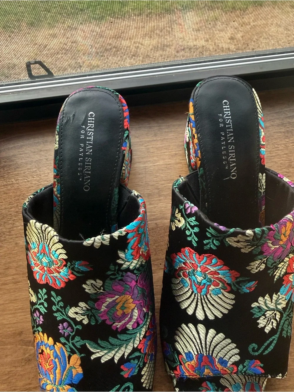 Christian Siriano Floral Brocade Block Heel Mule Slides Size 11 - Picture 2 of 8